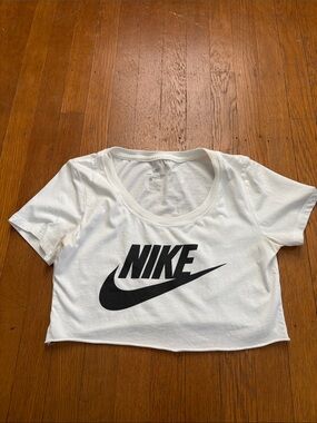 Nike White Cropped Tee with Black Logo